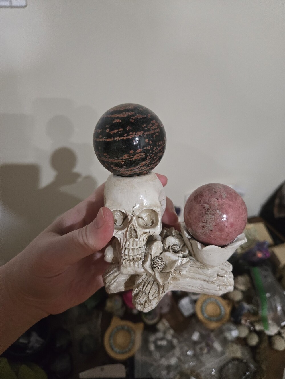 Resin Skull And Flower Double Sphere Holder